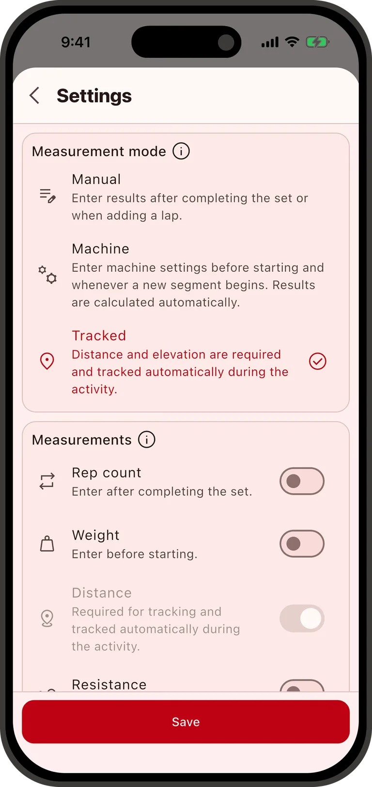Manual, Machine and Tracked recording modes in FitnX