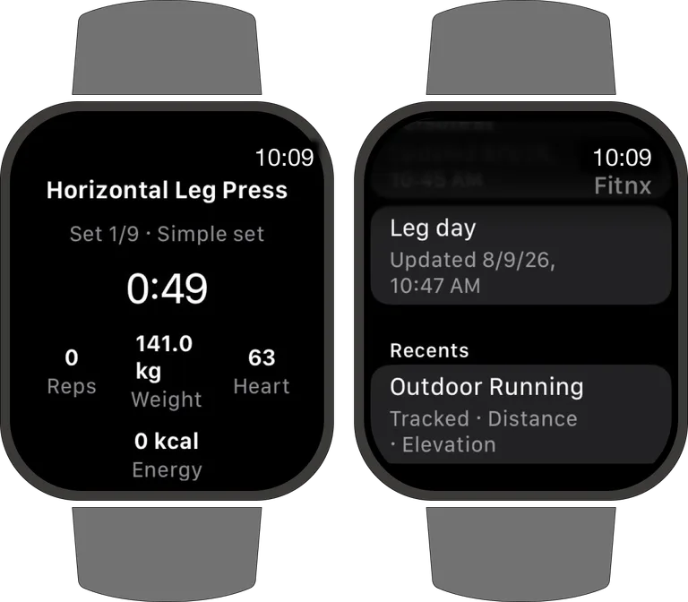 FitnX on Apple Watch, Wear OS and a connected phone